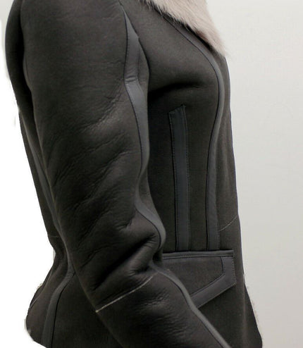 Womens Grey Toscana Shearling Flying Jacket-Teresina
