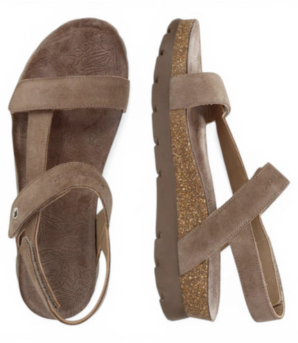 Panama Jack Women's Wedge Stone Grey Suede Leather Sandals - Selma B18