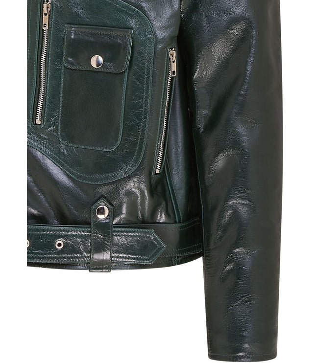 Mens Retro Brando Quilted Leather Biker Jacket Vintage Motorcycle Style - Green