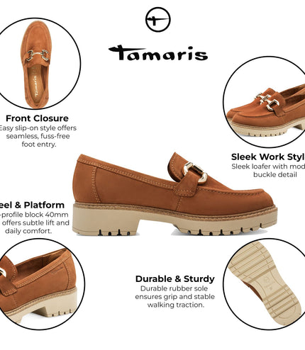 Tamaris Womens Cognac Tan Brown Leather Loafers Slip-On Platform Shoes