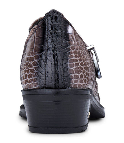 Men's Brown Croc Leather Winklepicker Cuban Biker Boots