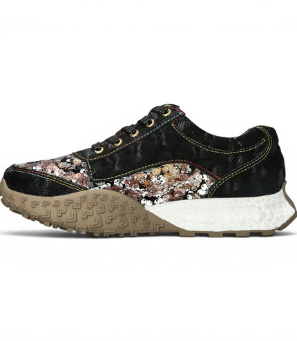 Laura Vita Women's Floral Black Leather Trainer Sneaker Shoes - Evitao-03