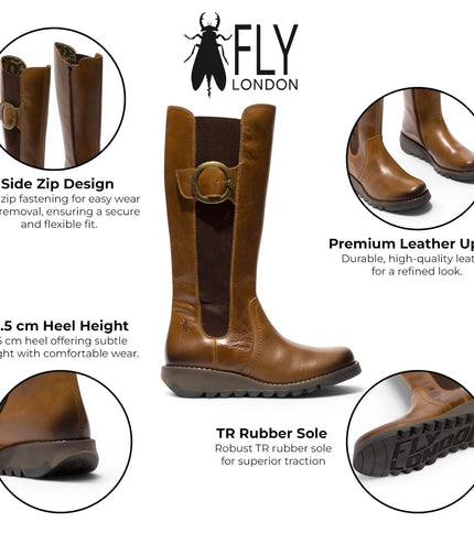 Fly London Womens Tan Leather Knee-High Long Boots - SOIF361