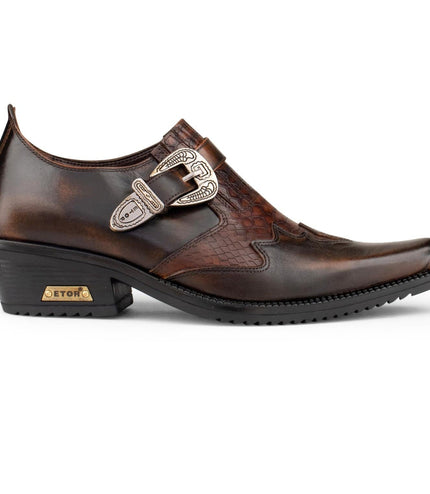 Men's Brown Leather Winklepickers Cowboy Cuban Biker Boots