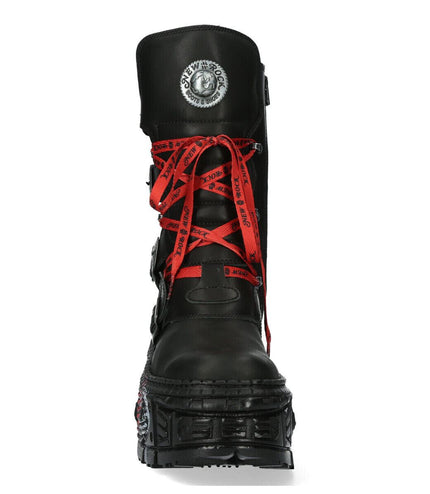 New Rock Mid Calf Punk Leather Boots-WALL028B-C1