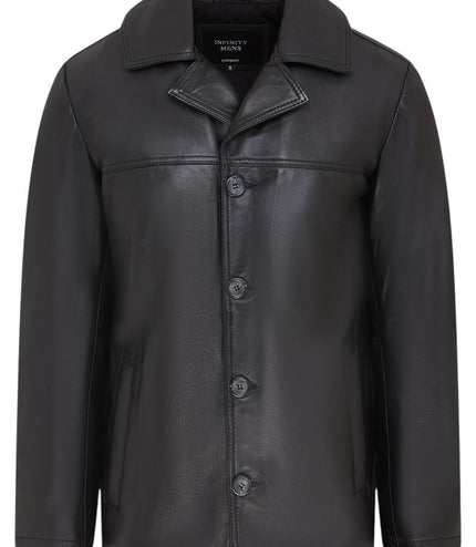 Men's 4 Button Italian Leather Blazer Jacket - Loxton - Black
