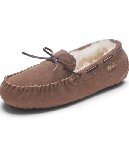Women's Chestnut Tan Genuine Sheepskin Moccasin Winter Slippers - Aspen