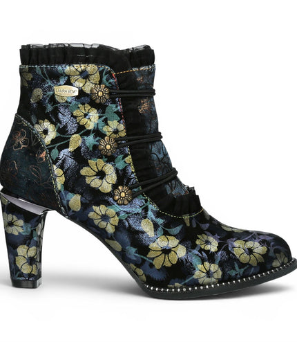 Laura Vita Floral Womens Victorian Blue Leather Heel Ankle Boots - Alcbaneo-130