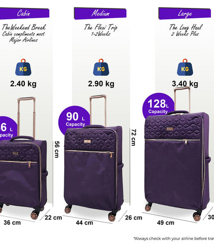 Bexley Set of 3 Soft Shell Suitcase in Purple