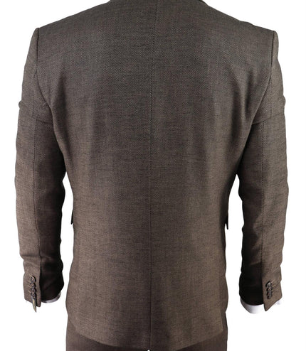 Mens Brown 3 Piece Tweed Herringbone Suit Peaky Blinders Classic Tailored