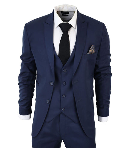 Mens IM1 Classic Plain Navy 3 Piece Suit