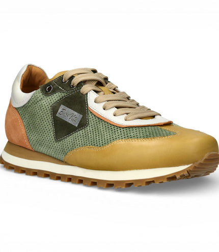 Lorenzo Conti Men's Aglae 02 Green Beige Leather Trainers Sneaker Shoes