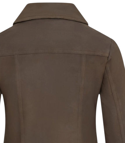 Womens Taupe Brown Leather Shacket Collar Jacket - Lofar