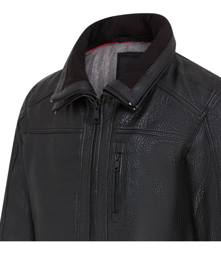 Mens Warm Mid-Length Leather Biker Coat - Sikander - Black