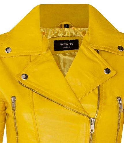 Womens Cropped Brando Leather Biker Jacket-Damascus - Silver