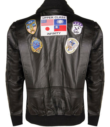 Mens A2 Top Gun Leather Bomber Jacket-Camborne - Black