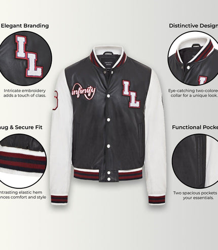 Mens Baseball Leather Letterman Bomber Jacket - Ashwood - Black