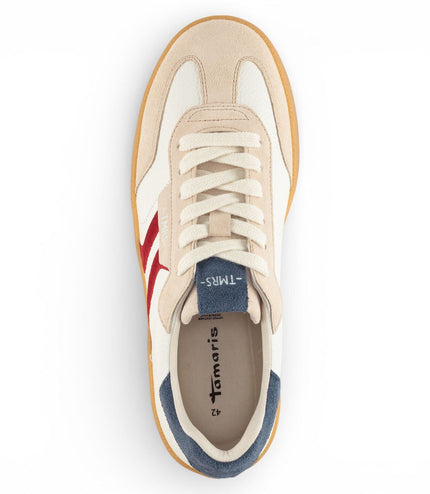 Tamaris Men's Off White Leather Red Stripe Trainer Sneaker Shoes
