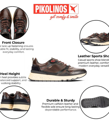 Pikolinos Men's Brown Leather Sneakers Slip-on Trainers Shoes - Aranda