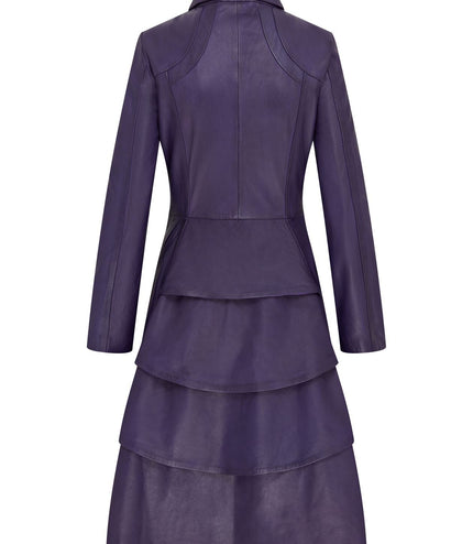 Womens Gothic Full Length Leather Coat Victorian Flare Goth Punk - Plum