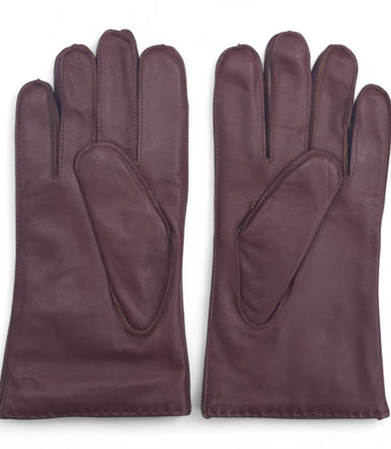 Men's Chestnut Brown Italian Leather Warm Wool Lining Winter Stich Design Gloves - M-LGV-205
