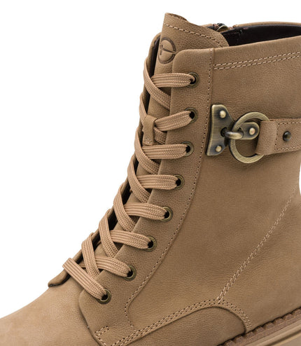 Tamaris Womens Fashion Camel Beige Leather Lace-Up Zip Combat Ankle Boots
