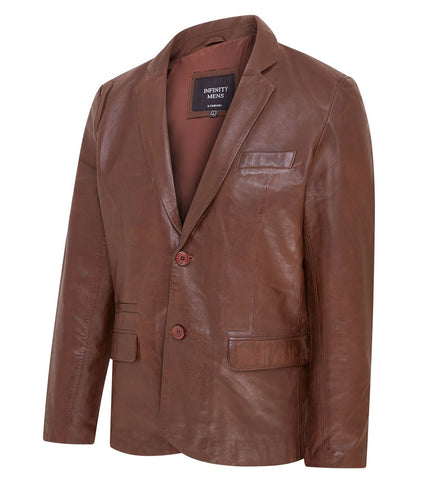 Mens Leather Blazer Jacket Soft Real Italian Leather Fitted Vintage Coat - Brown