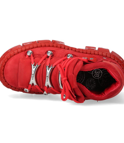 New Rock M-106Wall-C13 Metallic Red Leather Gothic Ankle Boots