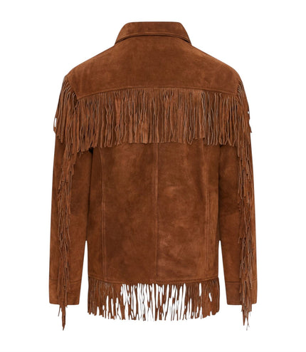 Men's Retro Tan Cowboy Suede Leather Fringe Jacket - Western