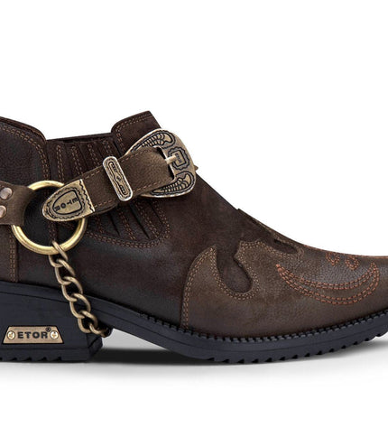 Men's Brown Leather Metal Chain Winklepicker Cowboy Boots
