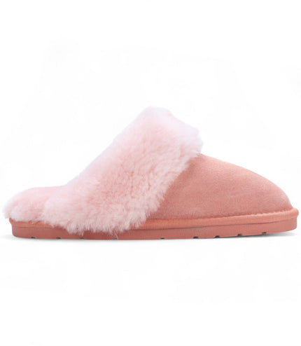 Women's Genuine Sheepskin Pink Suede Mule Winter Slippers - Luna