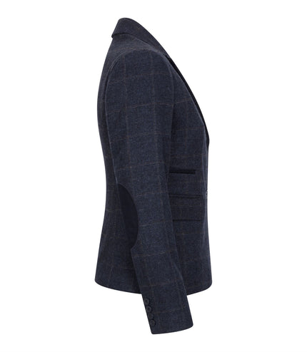 Women's Navy Tailored Fit 2 Piece Set Tweed Formal Blazer Waistcoat