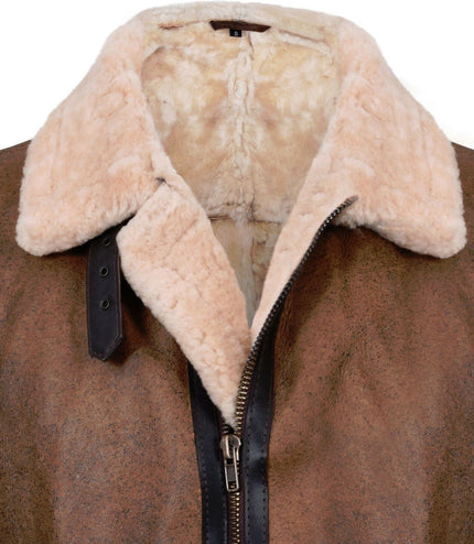 Mens Vintage Brown Sheepskin Aviator Jacket- KANSAS
