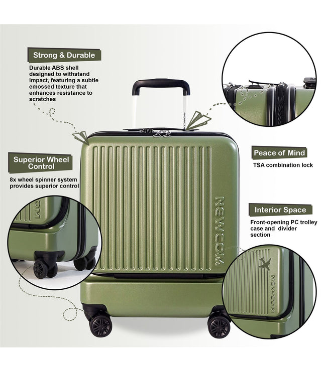 Durable EasyJet Ryanair 39 x 26 x 51.5 cm Olive Green Front Open Cabin Luggage Travel Suitcase
