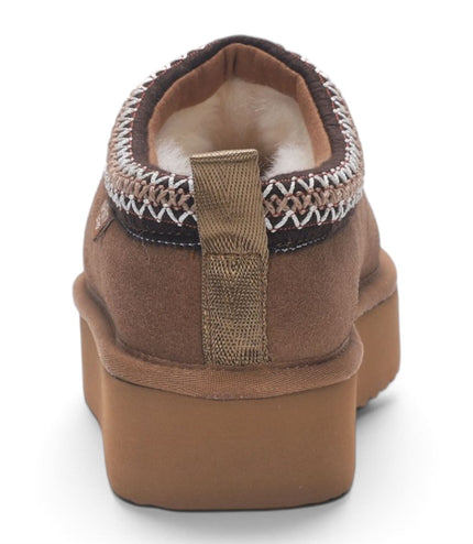 Women’s Chestnut Tan Genuine Sheepskin Real Fur Winter Platform Slippers - Polar