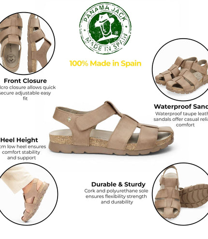 Panama Jack Men's Waterproof Taupe Leather Sandals - Stanley C8