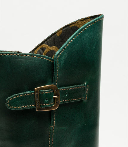 Fly London Womens Green Mes 2 Wedge Heel Buckle Mid-Calf Leather Zip Platform Boots