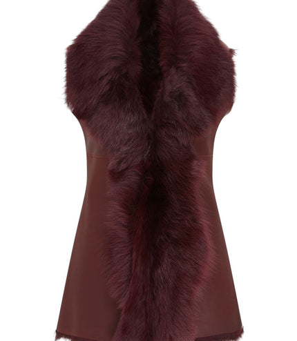 Women's Burgundy Red Toscana Shearling Nappa Leather Sheepskin Gilet - Parkes