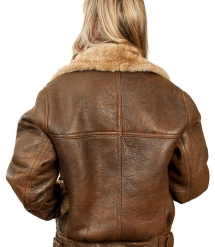 Womens B3 Sheepskin Leather Flying Jacket-Bergamo - Brown Ginger