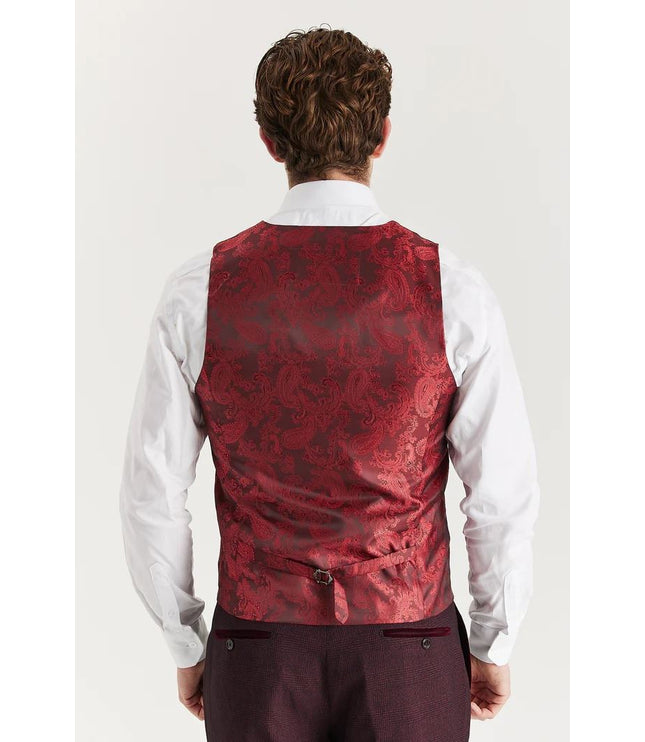 Men's Wine 3 Piece Prince Of Wales Formal Suit