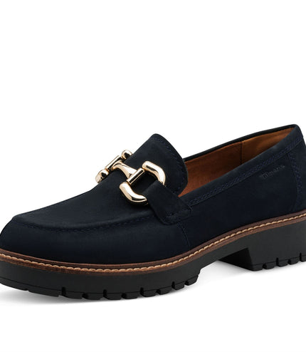 Tamaris Womens Navy Blue Leather Loafers Slip-On Platform Shoes