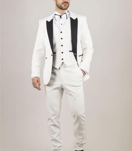 Men's White 3 Piece Velvet Wedding Tuxedo Formal Suit