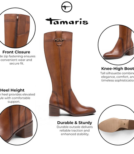 Tamaris Women’s Brown Leather Riding Knee-High Heel Long Boots - 25576-47
