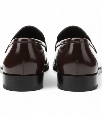 Mens Brown Patent Faux Leather Formal Penny Loafers
