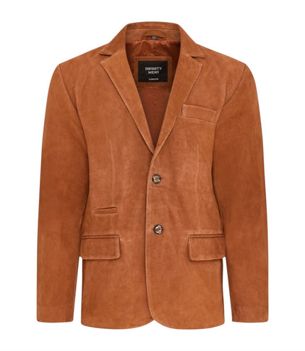 Mens Suede Blazer Jacket Soft Real Italian Leather Fitted Vintage Coat - Rust