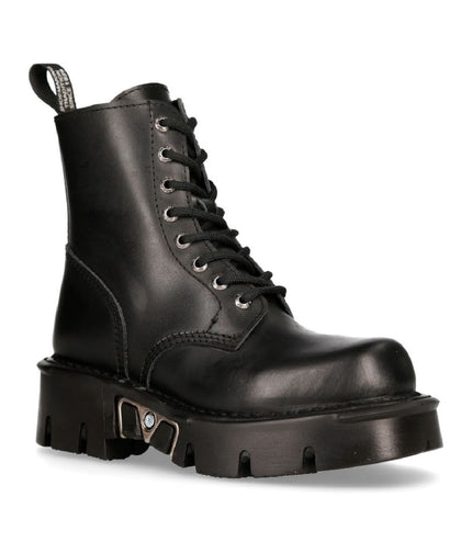 New Rock Unisex Black Gothic Military Biker Boots- Mili084N-S3