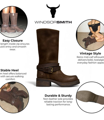 Windsorsmith Womens Brownie Suede Leather Mid-Calf High Western Riding Boots - Gotcha