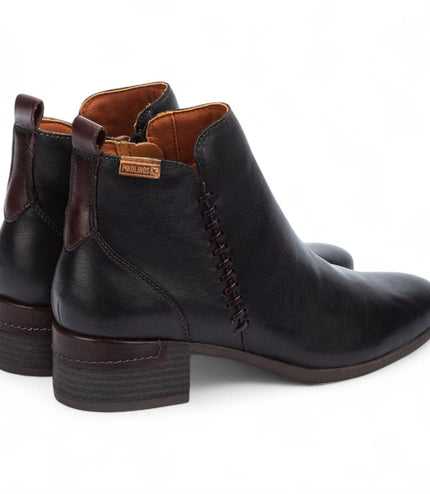 Pikolinos Women's Black Leather Zip Heel Ankle Boots - Malaga