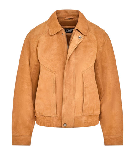 Womens Tan Leather Biker Bomber Oversized Jacket - Blouson