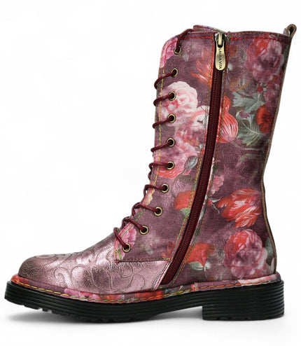 Laura Vita Incaso-18 Burgundy Floral Womens Gothic Victorian Leather High Boots